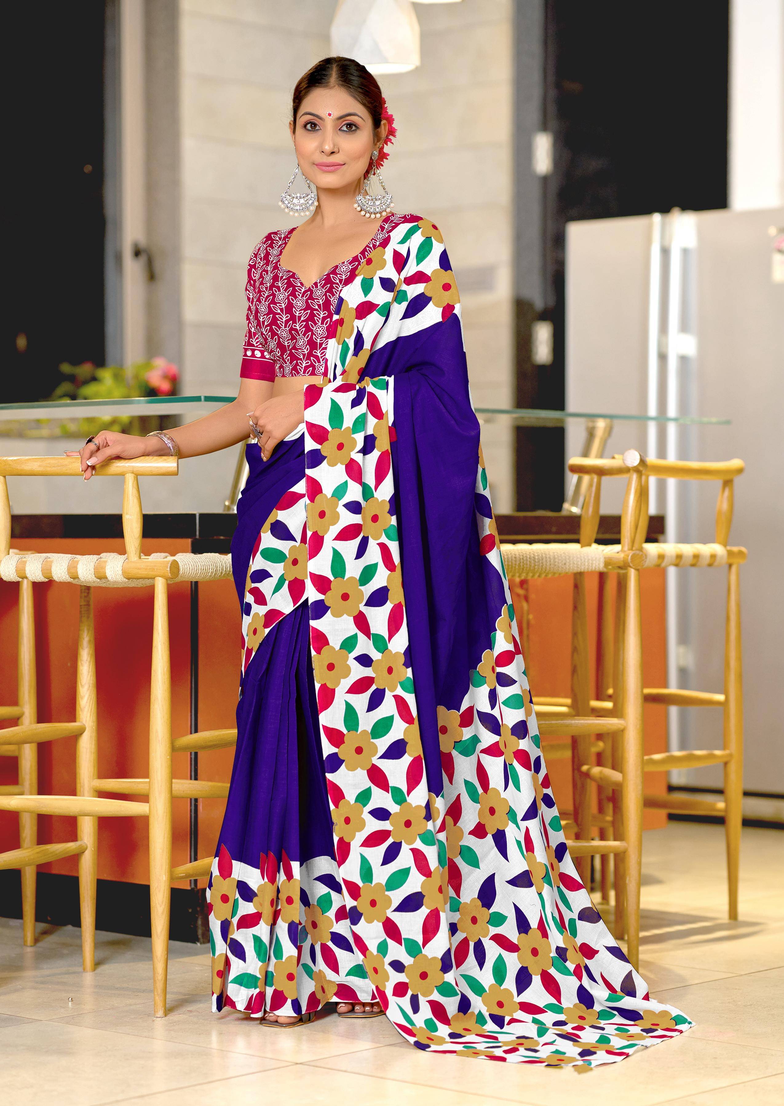     			Panbai sarees Cotton Solid Regular Saree Without Blouse Piece ( Navy Blue )