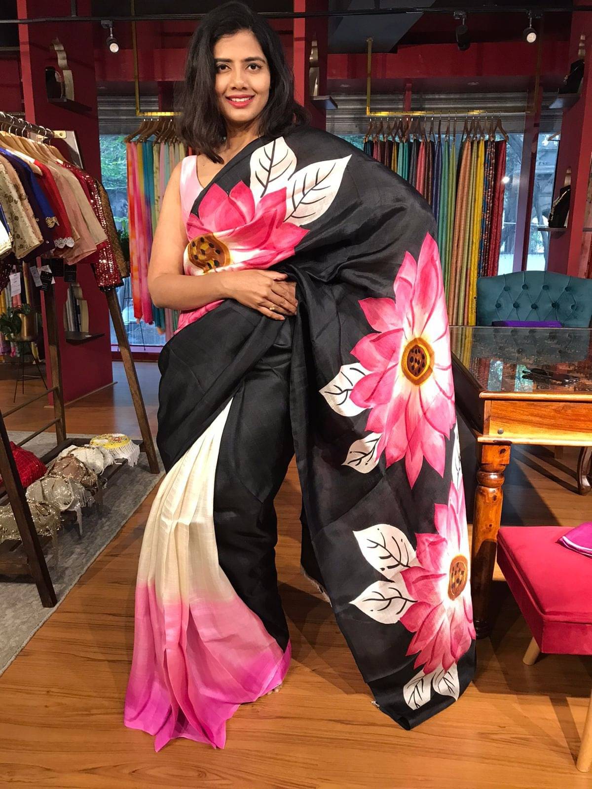     			Panbai sarees Cotton Solid Regular Saree Without Blouse Piece ( Black )