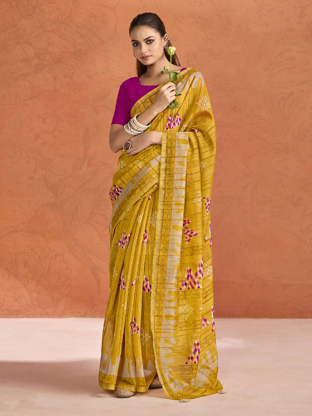     			Panbai sarees Cotton Solid Regular Saree Without Blouse Piece ( Mustard )