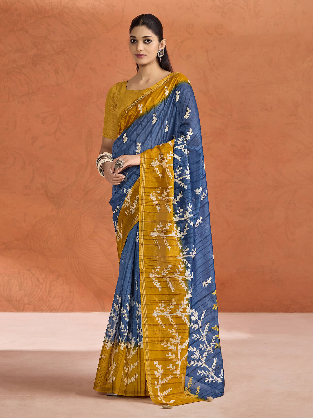     			Panbai sarees Cotton Solid Regular Saree Without Blouse Piece ( Blue )