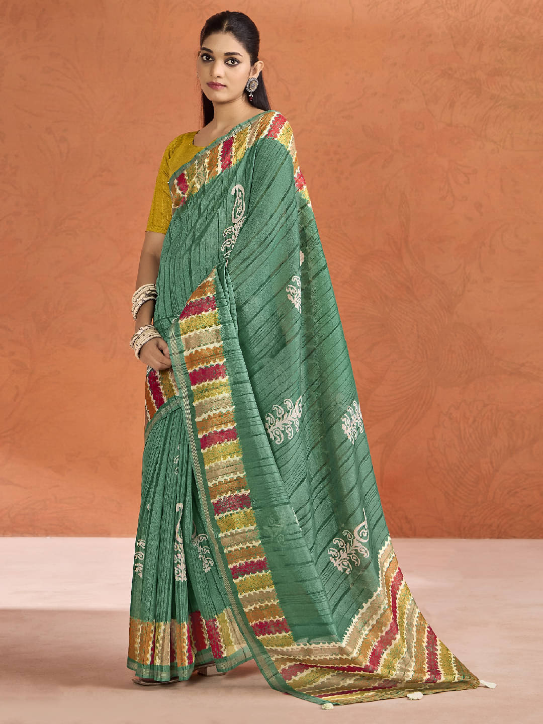     			Panbai sarees Cotton Solid Regular Saree Without Blouse Piece ( Teal )