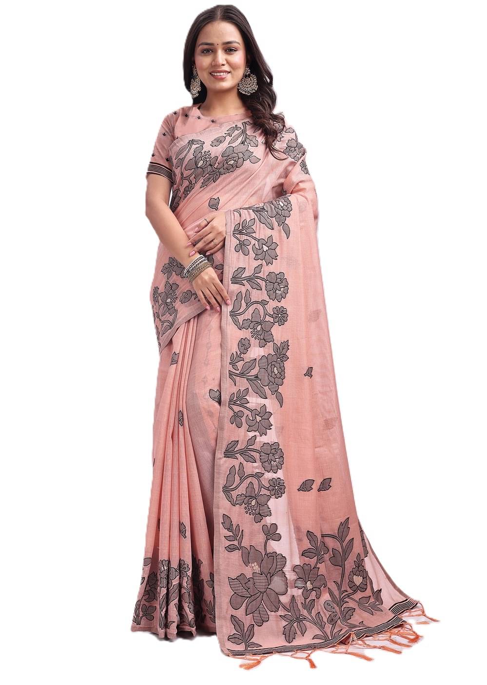     			Panbai sarees Linen Solid Regular Saree Without Blouse Piece ( Pink )