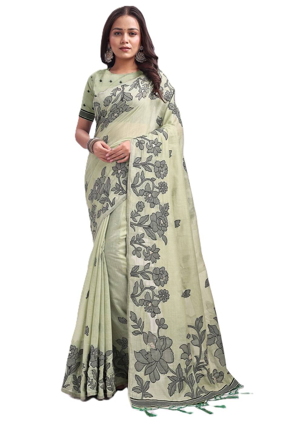     			Panbai sarees Linen Solid Regular Saree Without Blouse Piece ( Green )