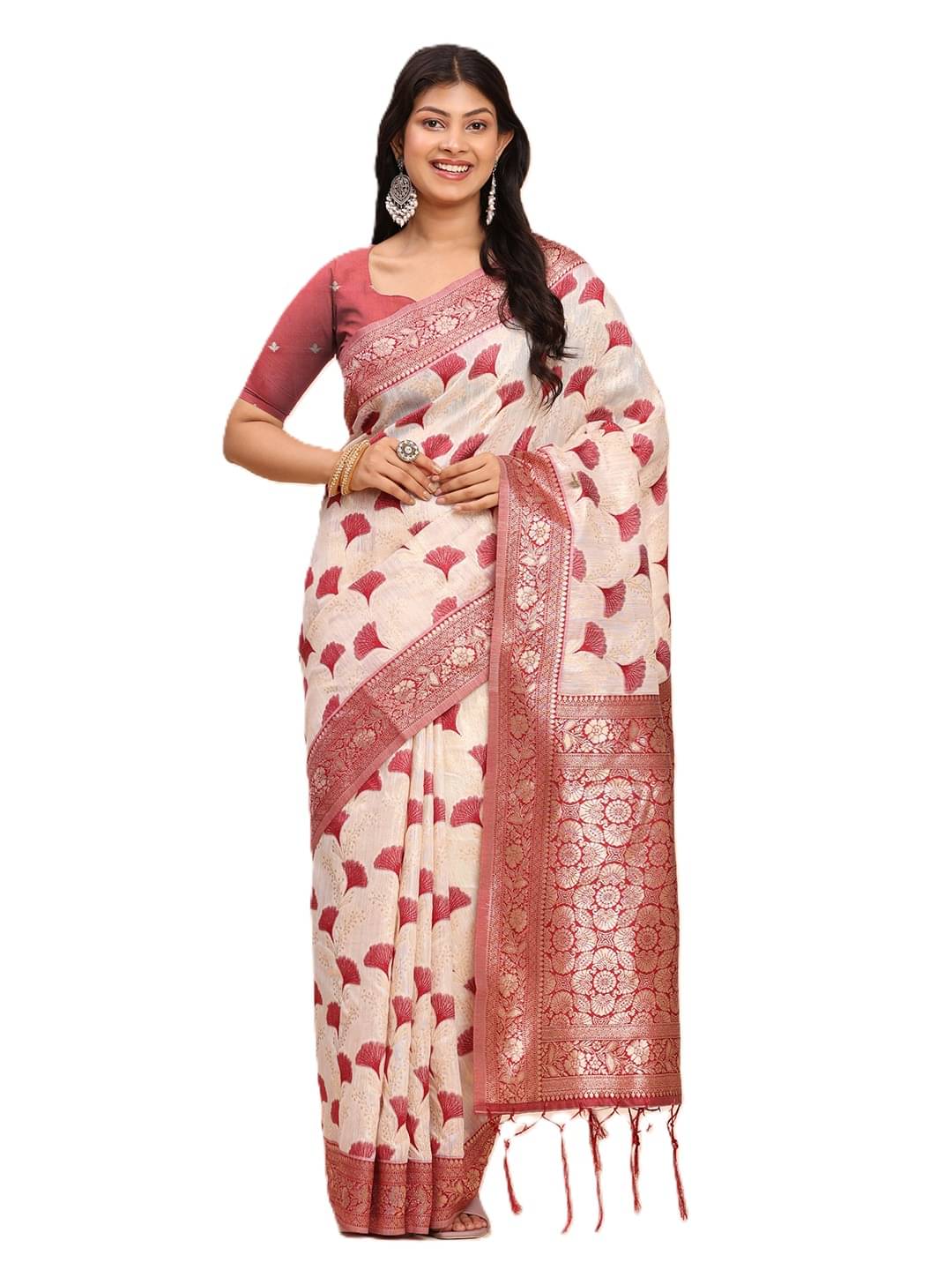    			Panbai sarees Linen Solid Regular Saree With Unstitched Blouse Piece ( Pink )