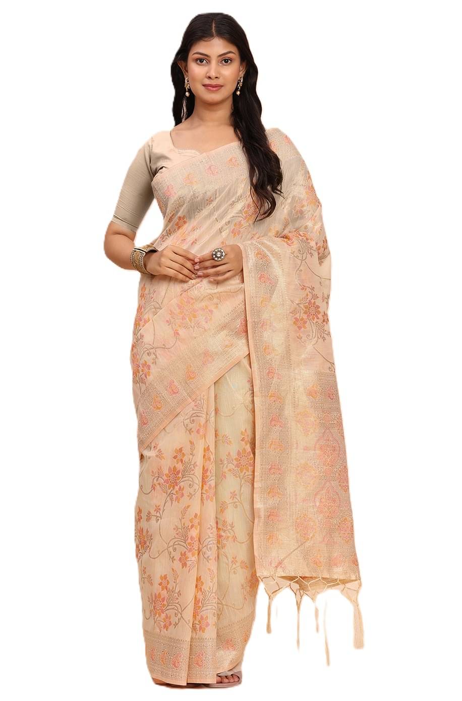 Panbai sarees Linen Solid Regular Saree With Unstitched Blouse Piece ( Cream )     			Panbai sarees Linen Solid Regular Saree With Unstitched Blouse Piece ( Cream )