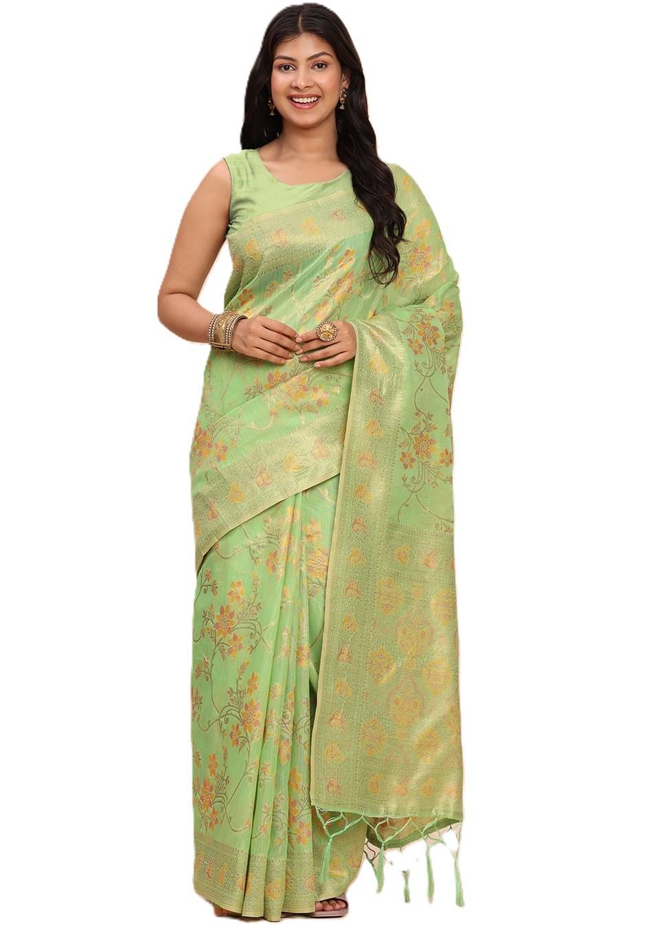 Panbai sarees Linen Solid Regular Saree With Unstitched Blouse Piece ( Green ) Panbai sarees Linen Solid Regular Saree With Unstitched Blouse Piece ( Green )