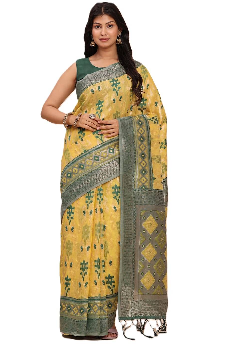     			Panbai sarees Linen Solid Regular Saree With Unstitched Blouse Piece ( Yellow )