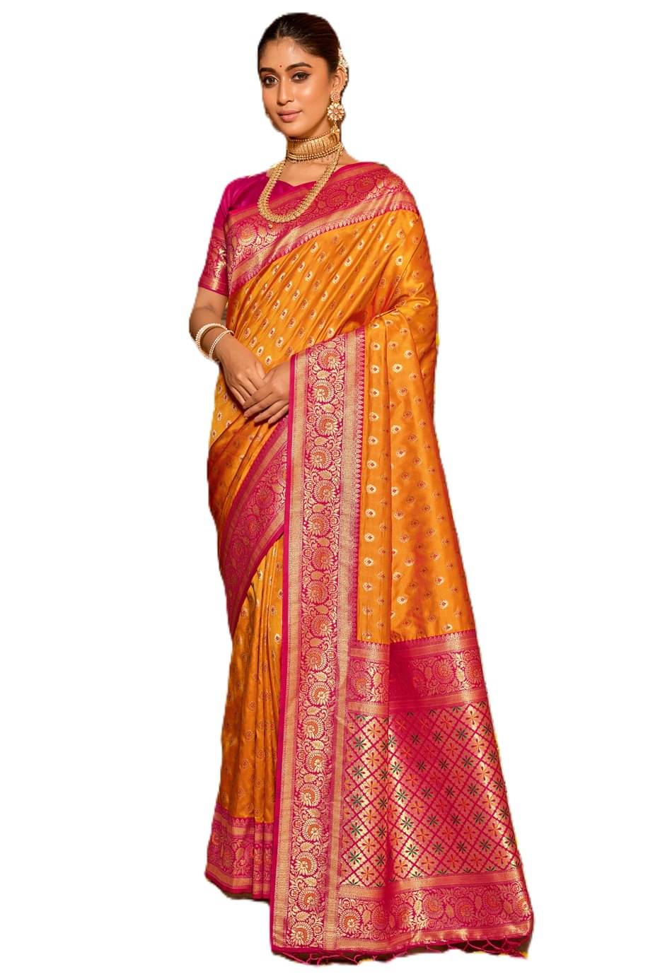     			Panbai sarees Linen Solid Regular Saree With Unstitched Blouse Piece ( Orange )