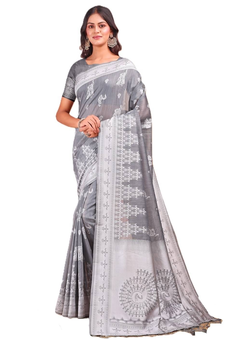     			Panbai sarees Linen Solid Regular Saree Without Blouse Piece ( Grey )