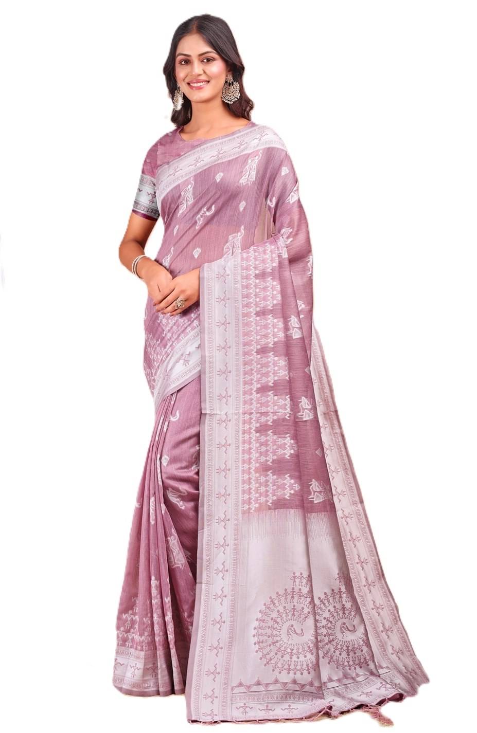     			Panbai sarees Linen Solid Regular Saree Without Blouse Piece ( Purple )