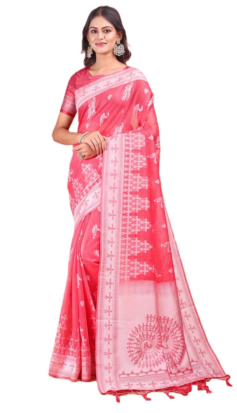 Panbai sarees Linen Solid Regular Saree Without Blouse Piece ( Pink )     			Panbai sarees Linen Solid Regular Saree Without Blouse Piece ( Pink )