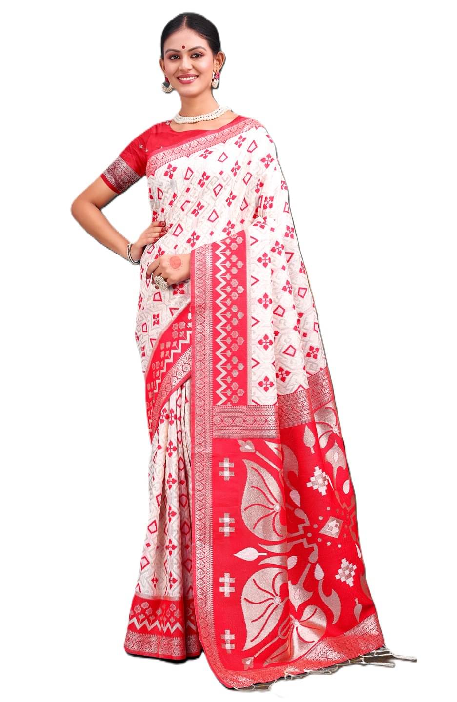     			Panbai sarees Linen Solid Regular Saree Without Blouse Piece ( Red )