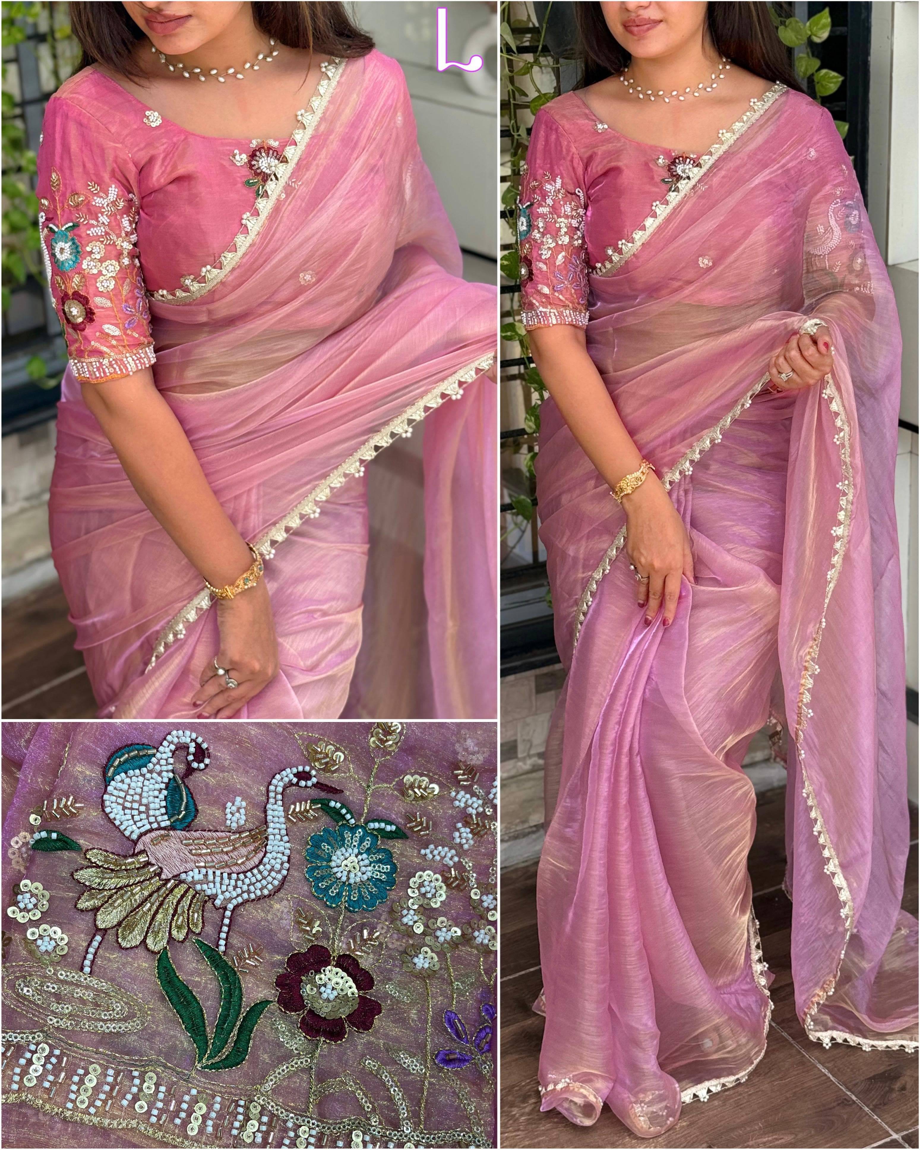     			Panbai sarees Organza Solid Regular Saree Without Blouse Piece ( Pink )