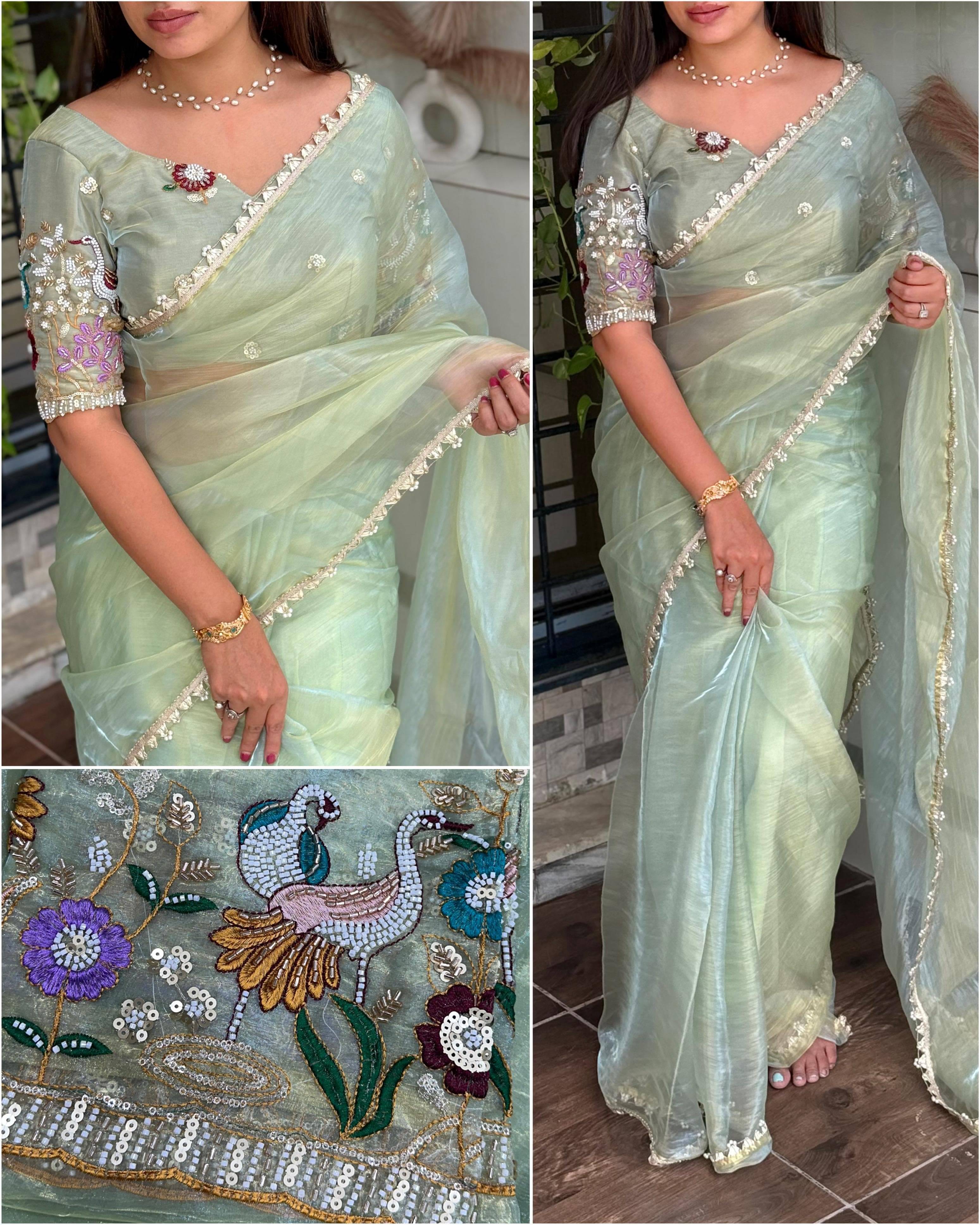     			Panbai sarees Organza Solid Regular Saree Without Blouse Piece ( Green )