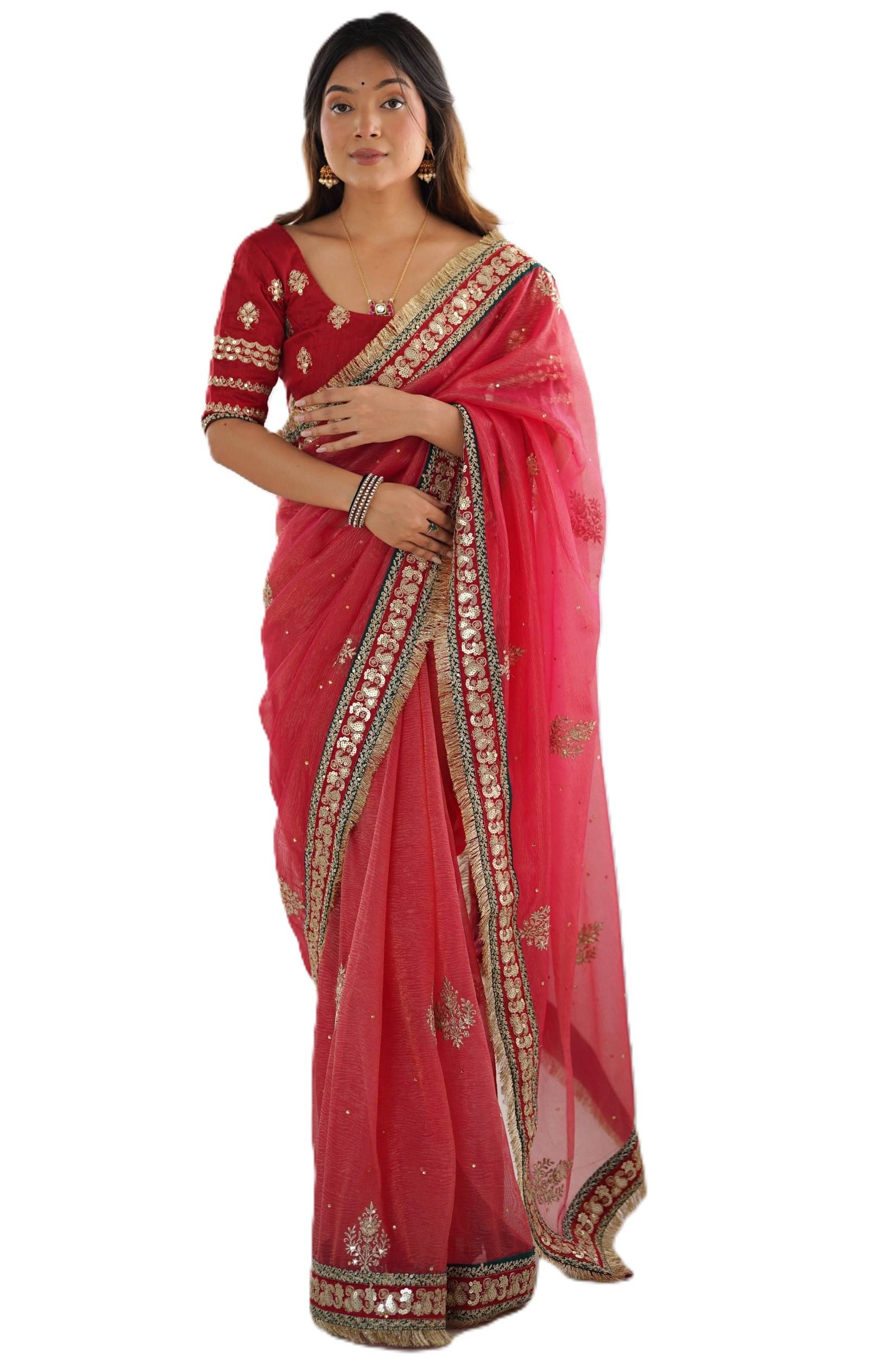     			Panbai sarees Silk Blend Embellished Regular Saree With Unstitched Blouse Piece ( Red )