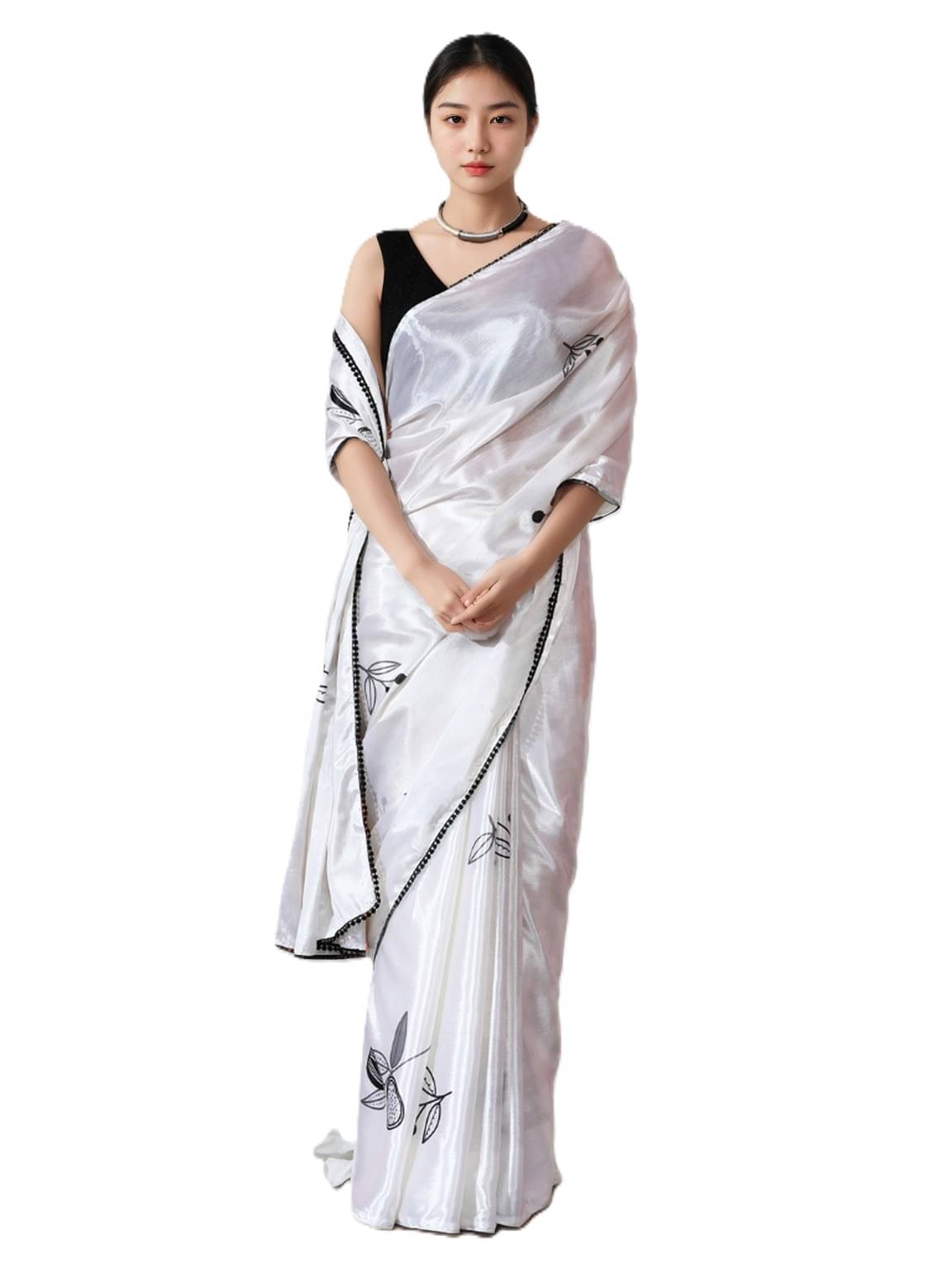     			Panbai sarees Silk Blend Solid Regular Saree With Unstitched Blouse Piece ( White )