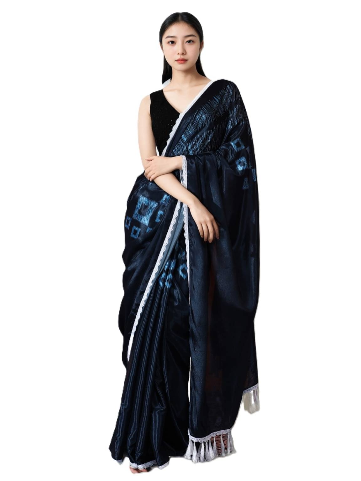     			Panbai sarees Silk Blend Solid Regular Saree With Unstitched Blouse Piece ( Navy Blue )