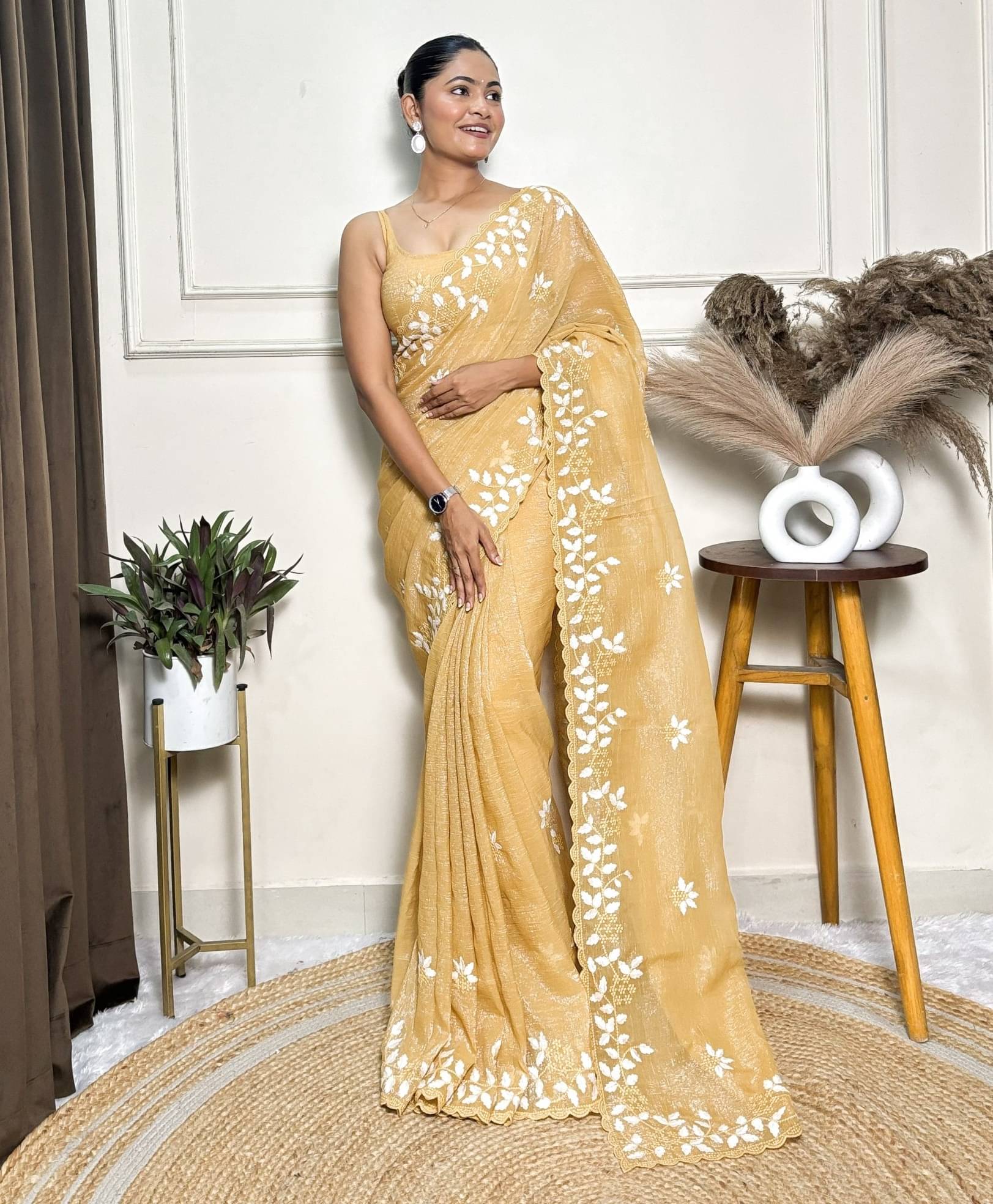     			Panbai sarees Silk Solid Regular Saree Without Blouse Piece ( Cream )