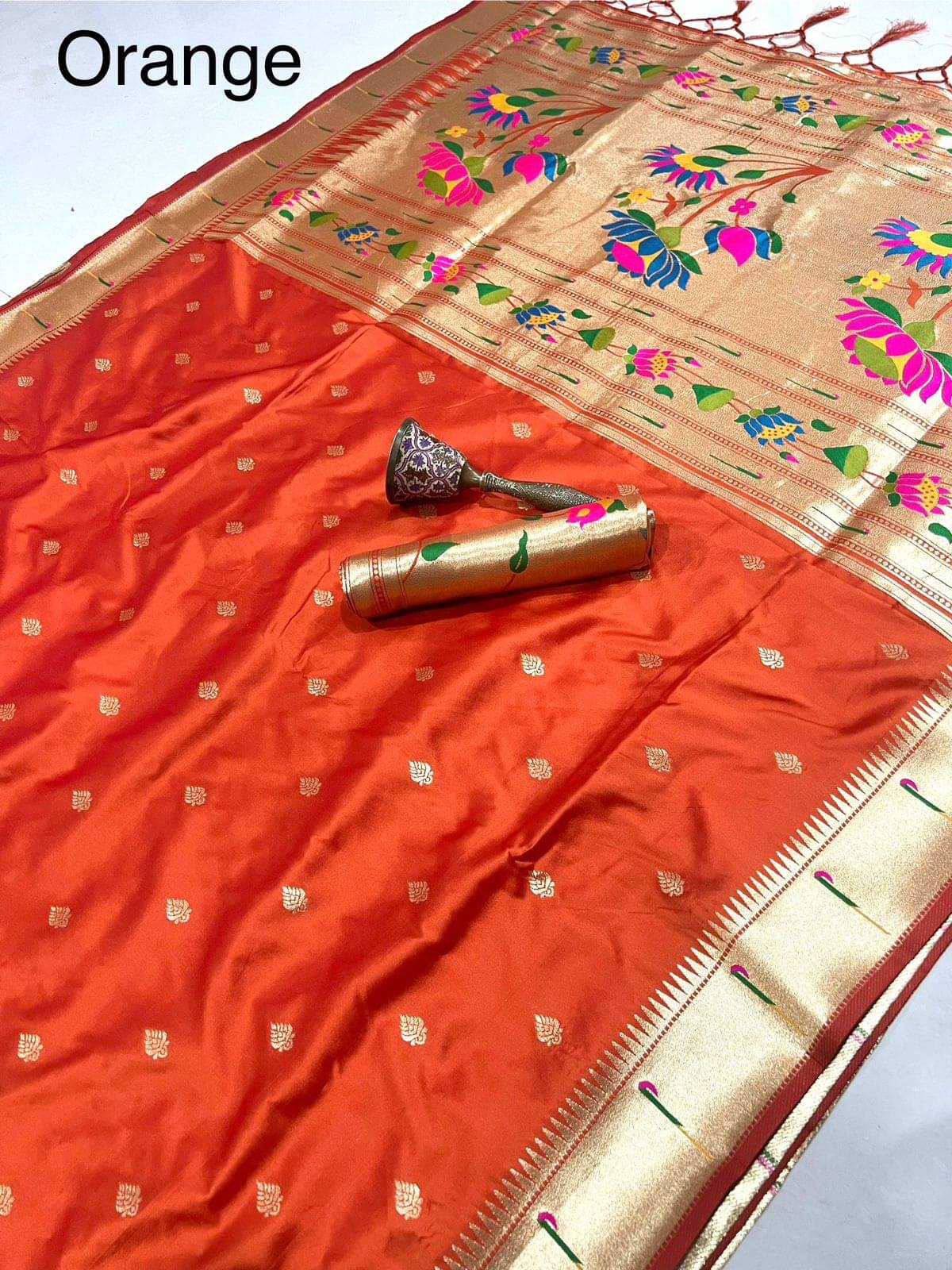     			Panbai sarees Silk Solid Regular Saree Without Blouse Piece ( Orange )