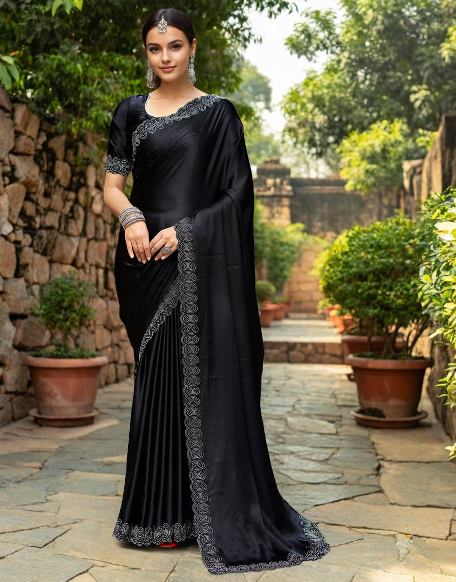     			Panbai sarees Silk Solid Regular Saree Without Blouse Piece ( Black )