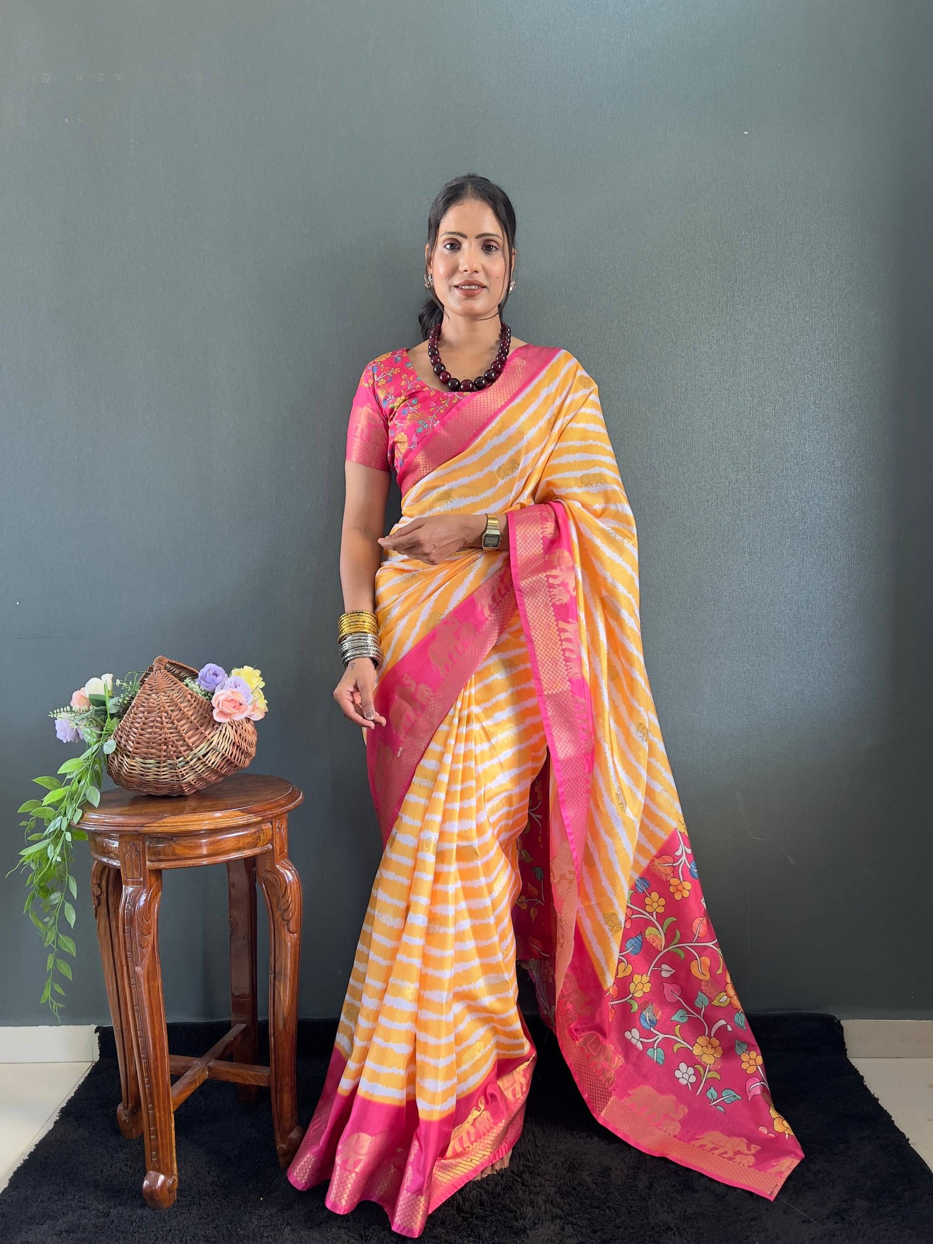     			Panbai sarees Silk Solid Regular Saree Without Blouse Piece ( Yellow )
