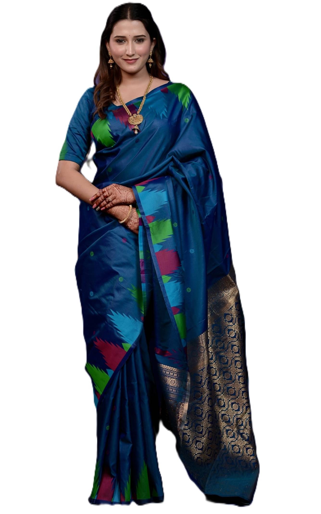     			Panbai sarees Silk Solid Regular Saree Without Blouse Piece ( Blue )