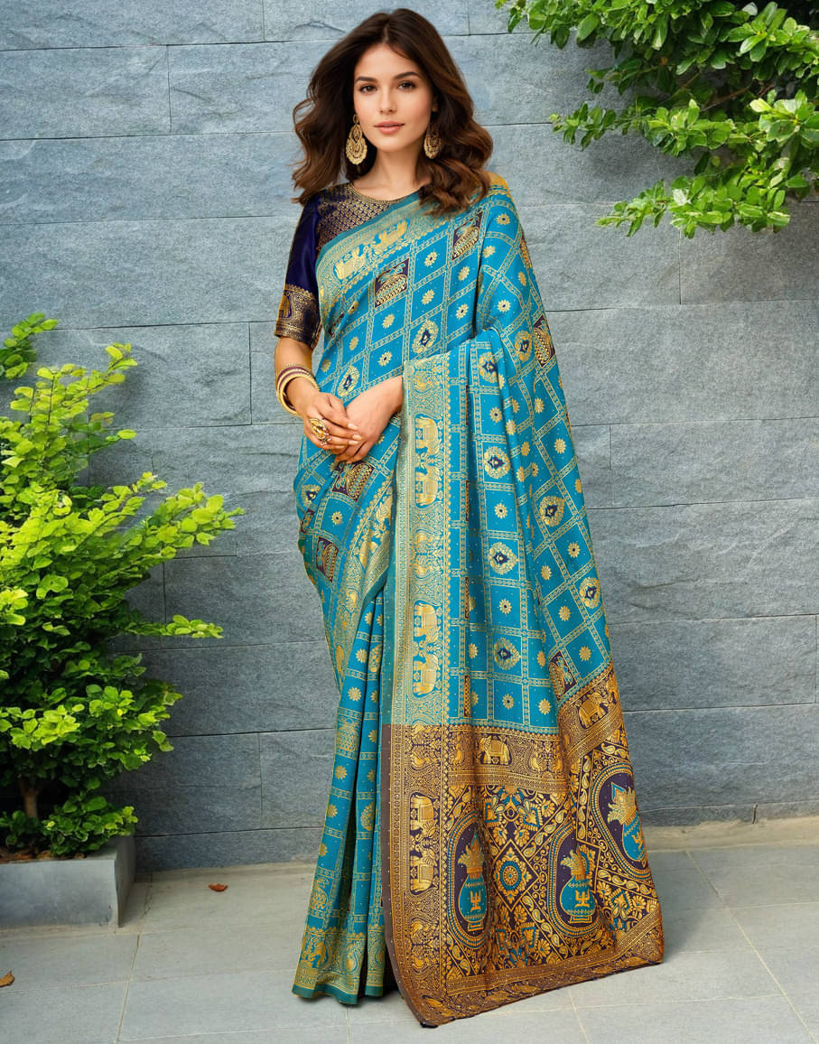 Panbai sarees Silk Solid Regular Saree Without Blouse Piece ( Blue ) Panbai sarees Silk Solid Regular Saree Without Blouse Piece ( Blue )