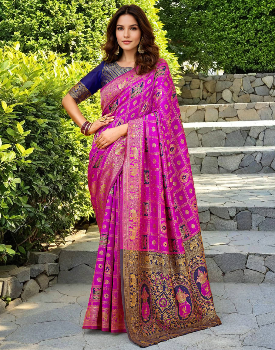     			Panbai sarees Silk Solid Regular Saree Without Blouse Piece ( Pink )