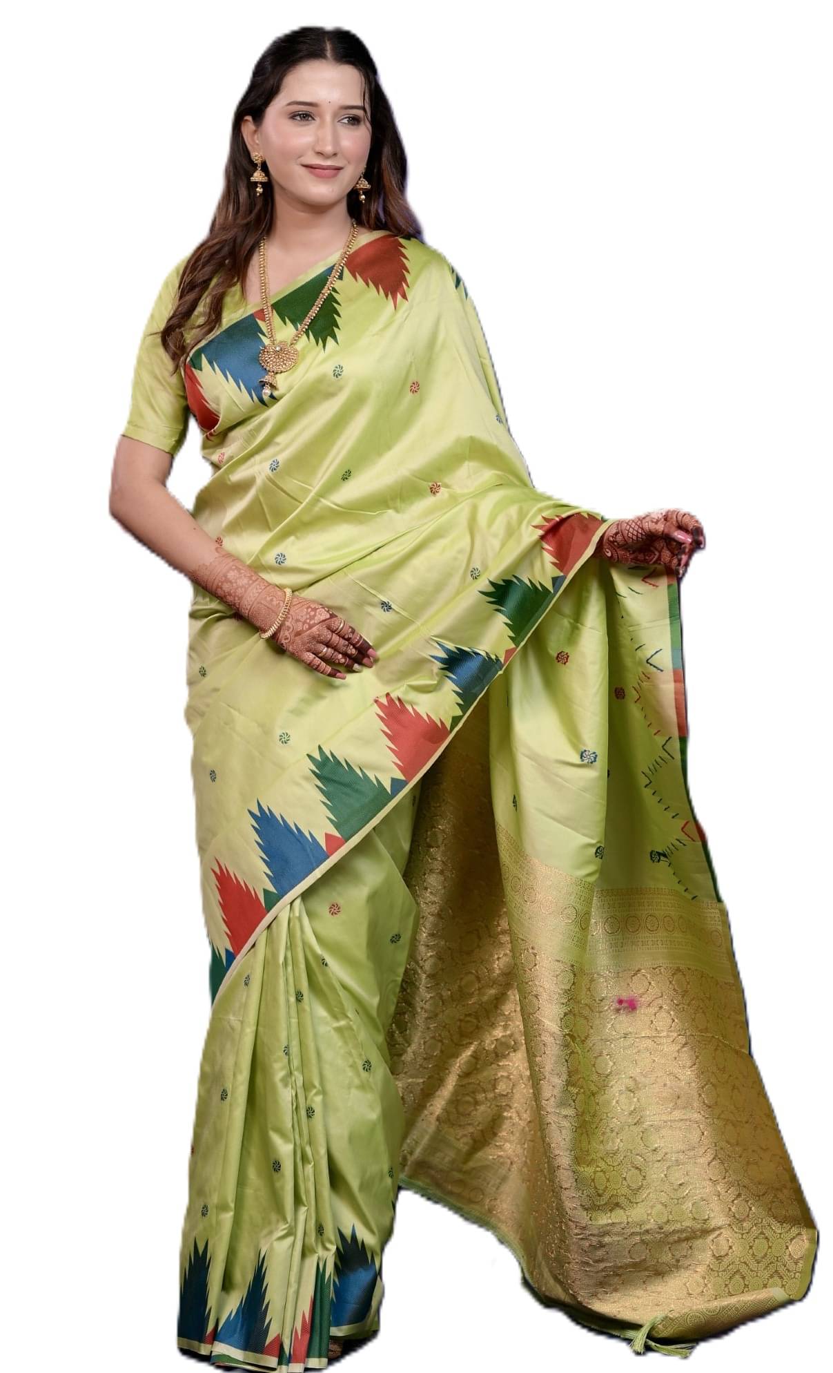     			Panbai sarees Silk Solid Regular Saree Without Blouse Piece ( Lime Green )