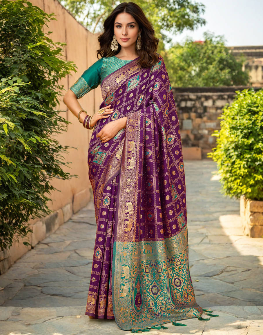     			Panbai sarees Silk Solid Regular Saree Without Blouse Piece ( Purple )