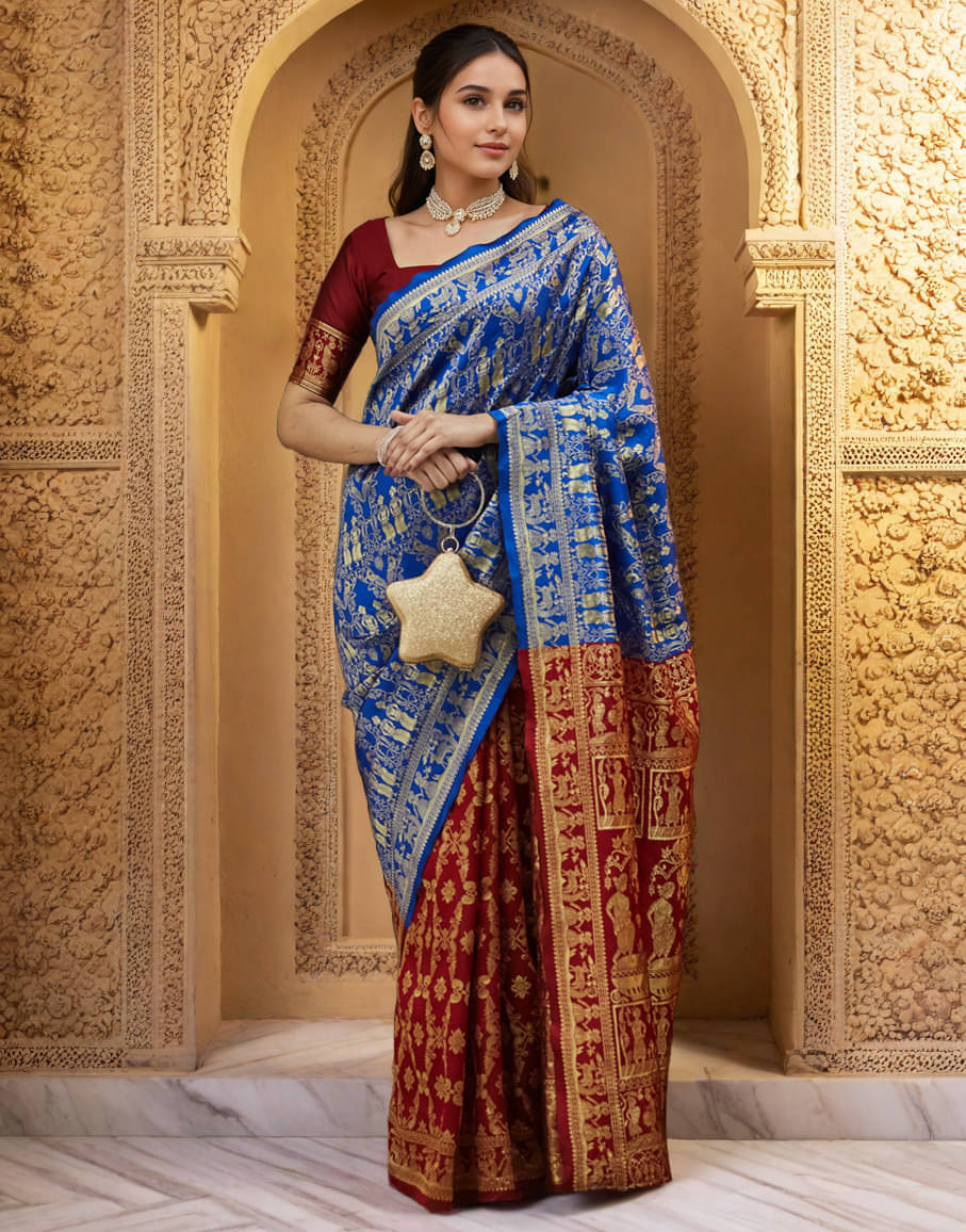     			Panbai sarees Silk Solid Regular Saree Without Blouse Piece ( Blue )