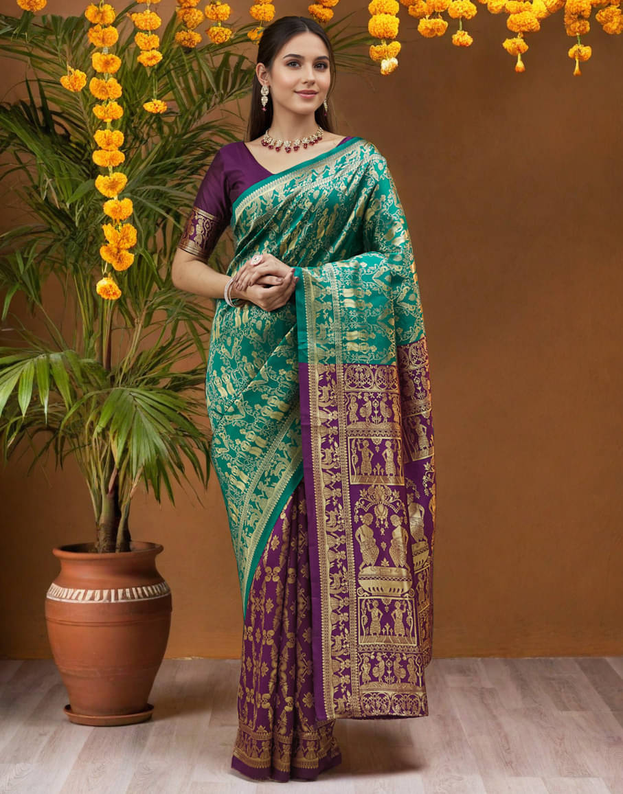     			Panbai sarees Silk Solid Regular Saree Without Blouse Piece ( Teal )