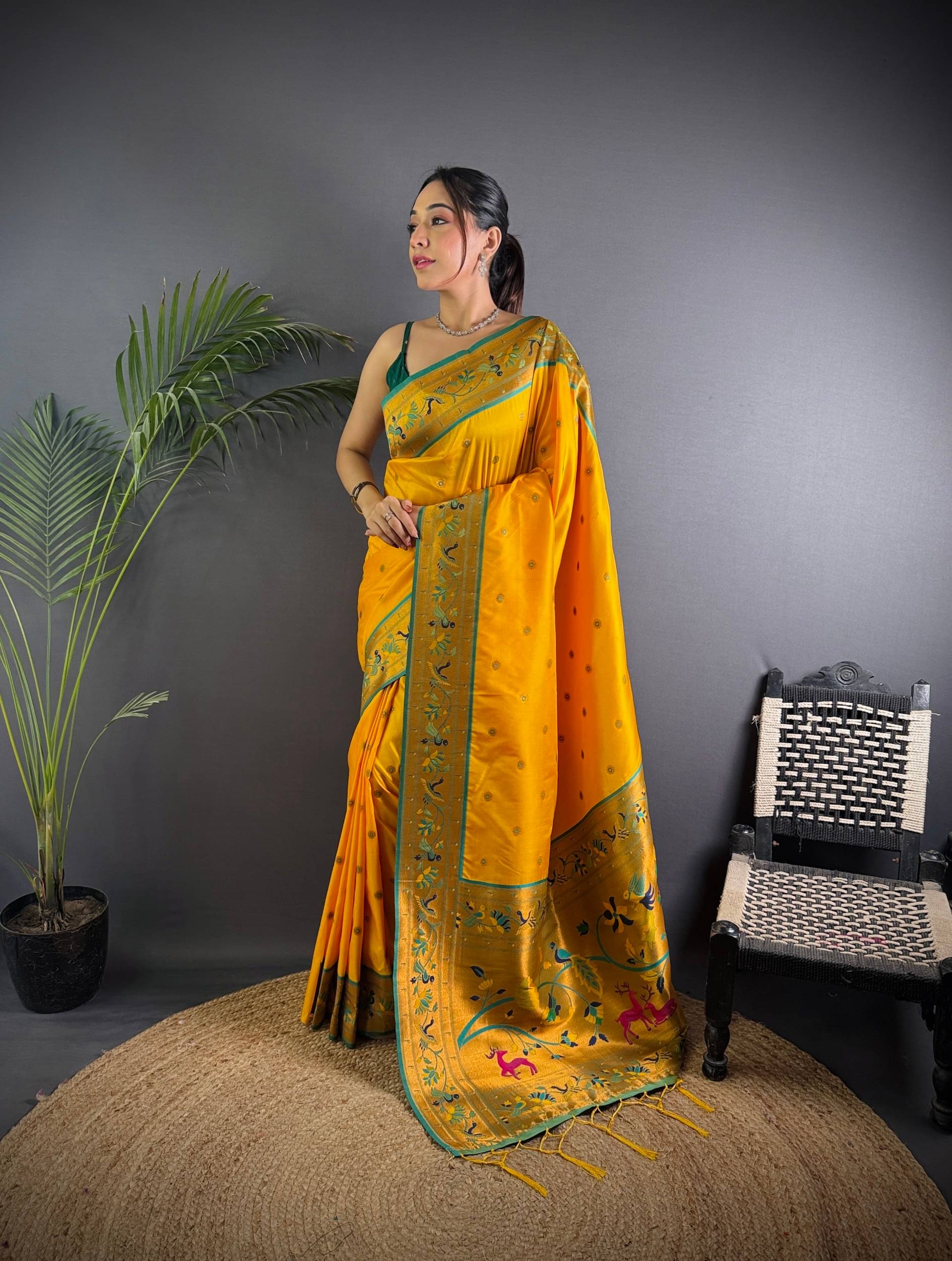     			Panbai sarees Silk Solid Regular Saree Without Blouse Piece ( Yellow )