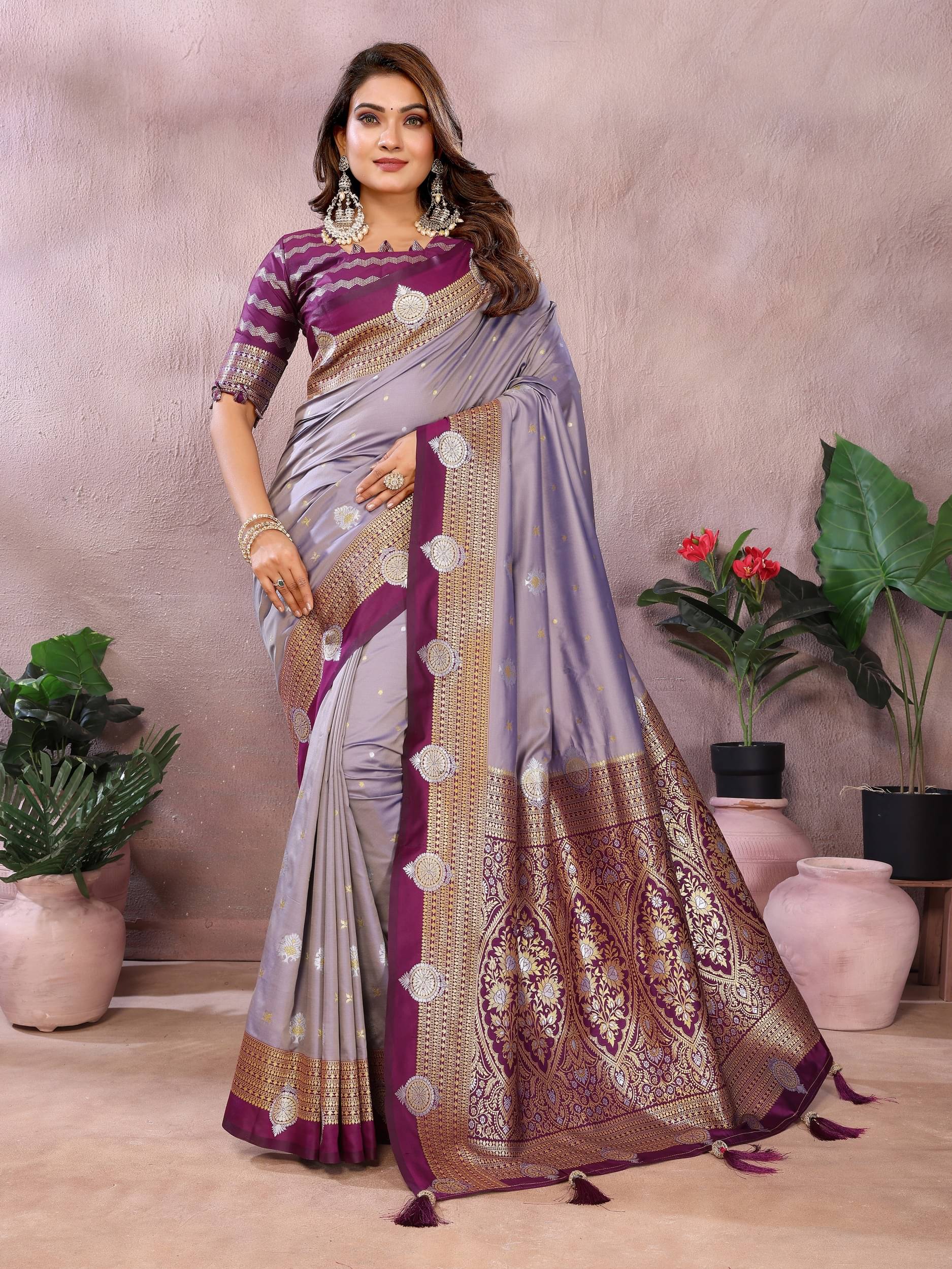    			Panbai sarees Silk Solid Regular Saree Without Blouse Piece ( Lavender )