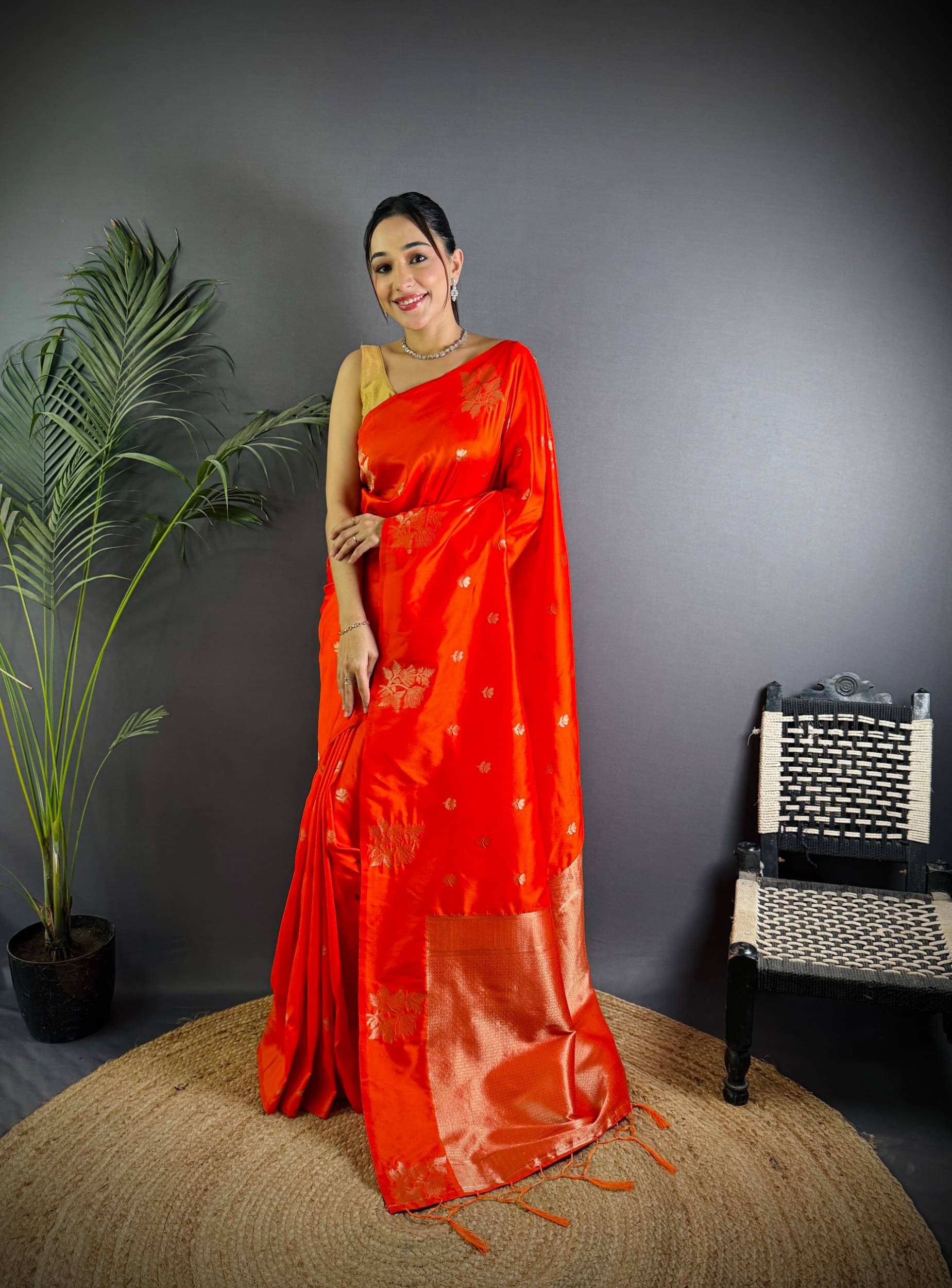     			Panbai sarees Silk Solid Regular Saree Without Blouse Piece ( Orange )