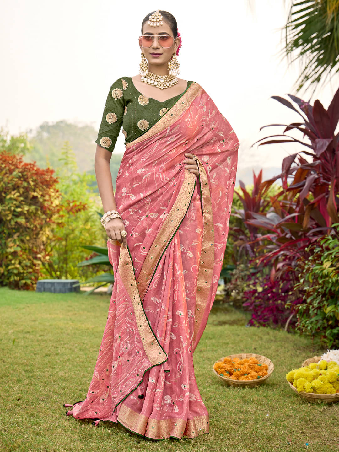    			Panbai sarees Silk Solid Regular Saree Without Blouse Piece ( Peach )