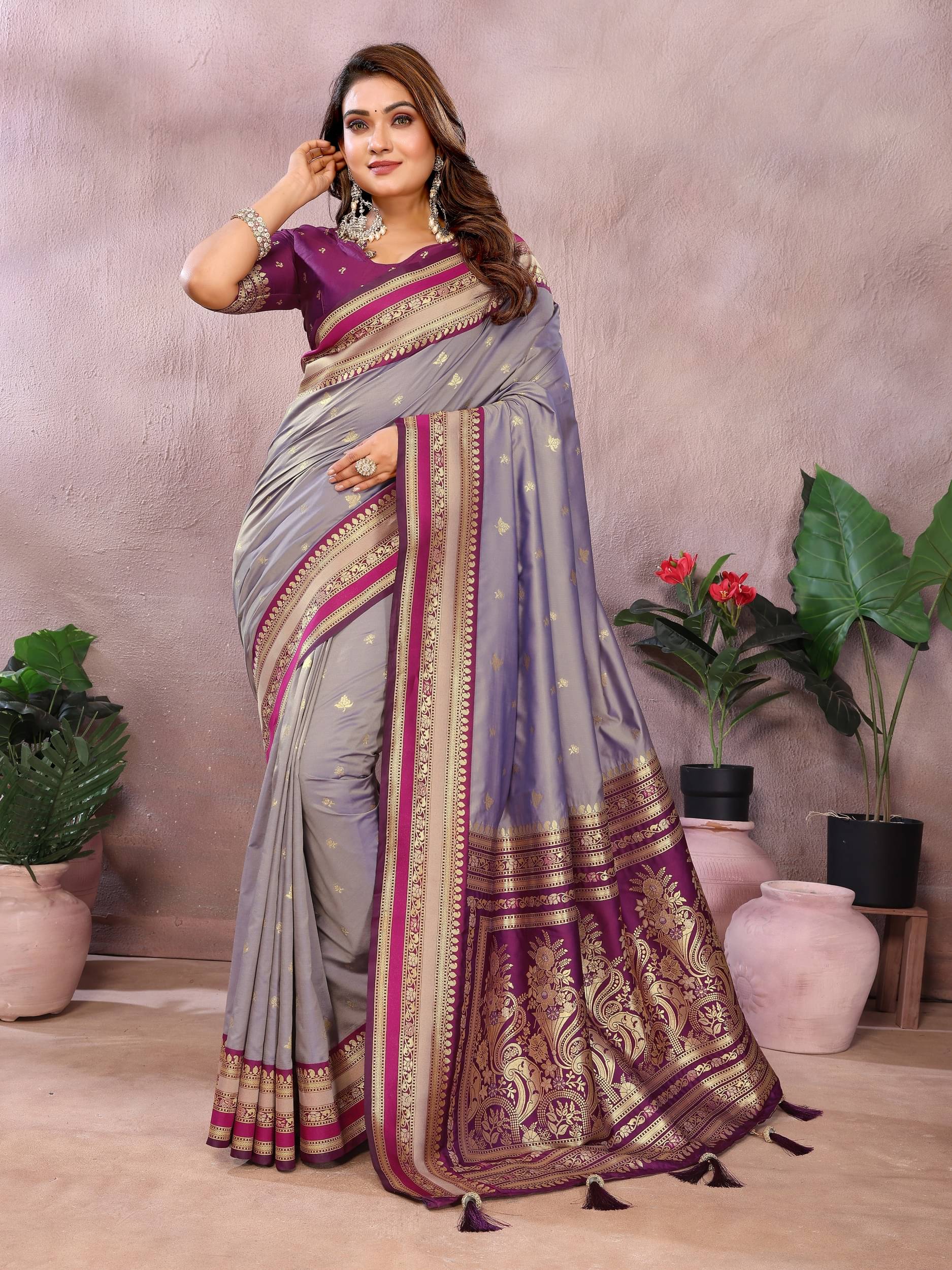     			Panbai sarees Silk Solid Regular Saree Without Blouse Piece ( Lavender )
