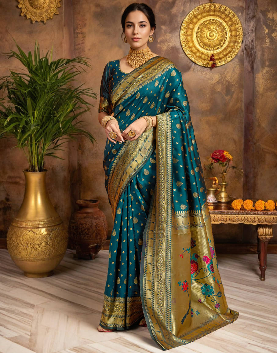     			Panbai sarees Silk Solid Regular Saree Without Blouse Piece ( Teal )