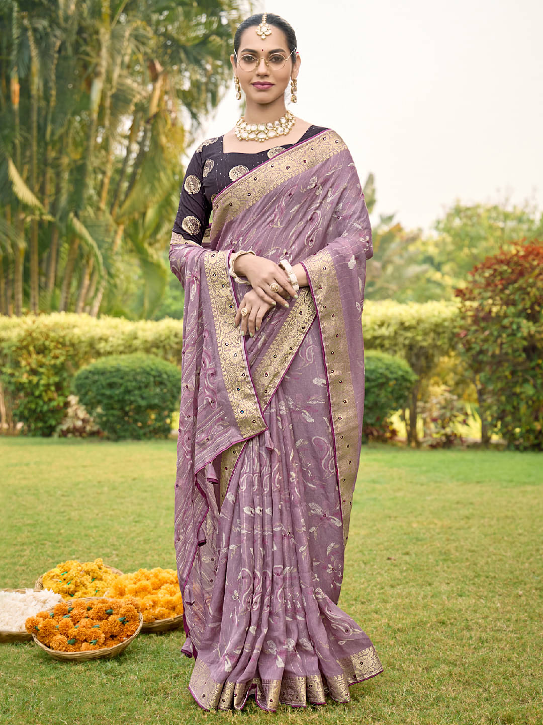     			Panbai sarees Silk Solid Regular Saree Without Blouse Piece ( Lavender )