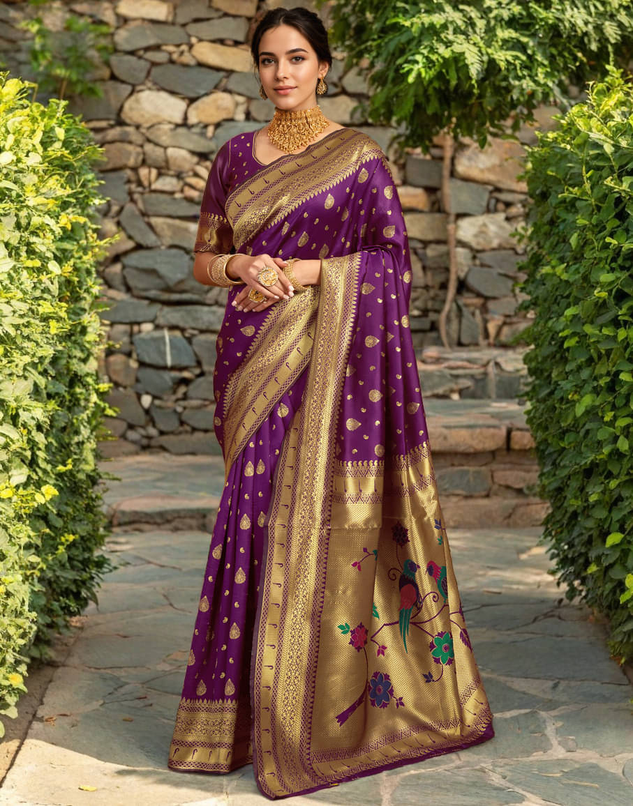     			Panbai sarees Silk Solid Regular Saree Without Blouse Piece ( Purple )
