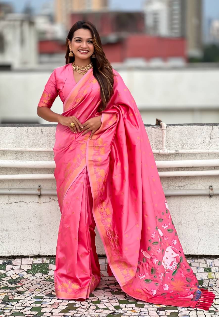     			Panbai sarees Silk Solid Regular Saree Without Blouse Piece ( Pink )