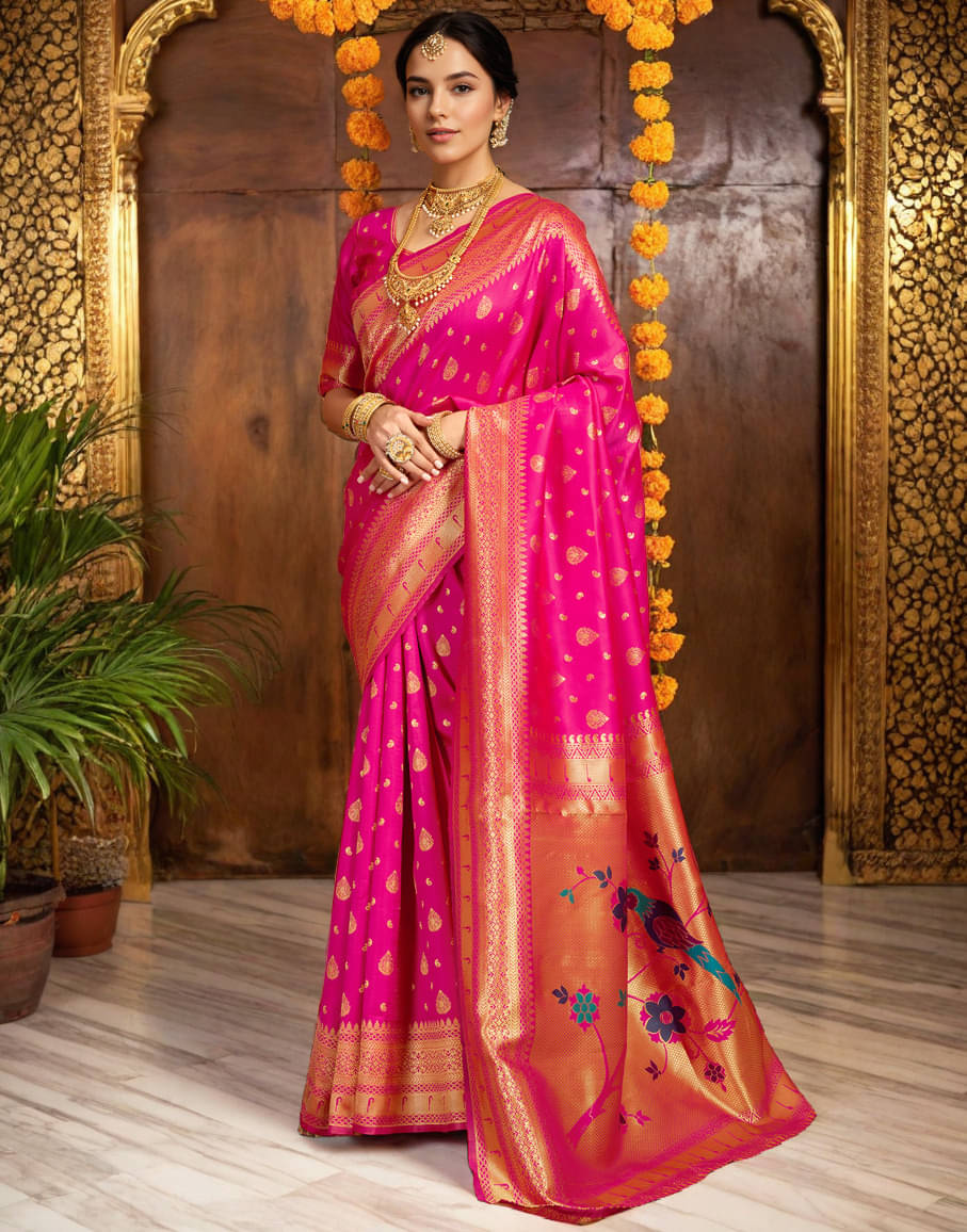     			Panbai sarees Silk Solid Regular Saree Without Blouse Piece ( Pink )