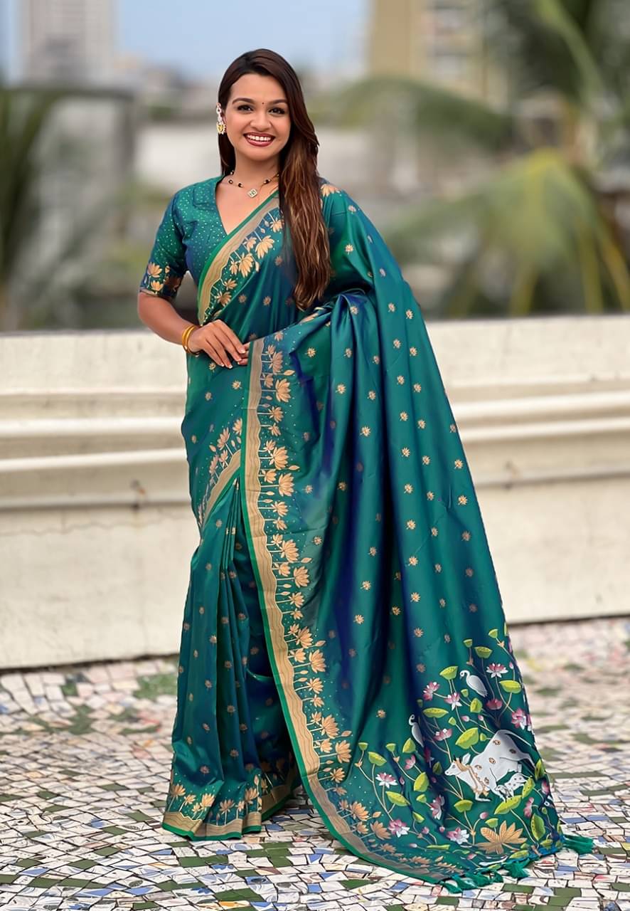     			Panbai sarees Silk Solid Regular Saree Without Blouse Piece ( Teal )