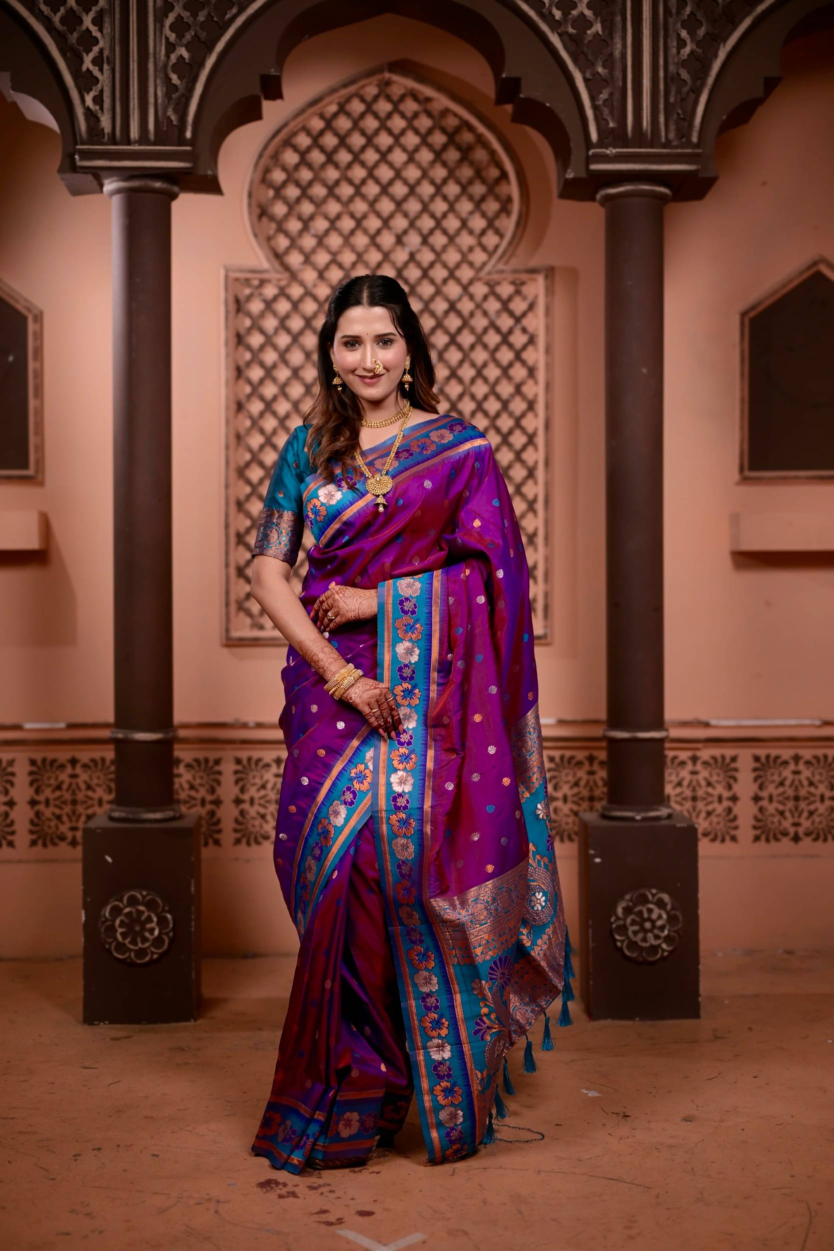     			Panbai sarees Silk Solid Regular Saree Without Blouse Piece ( Purple )