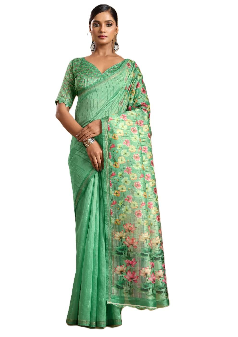     			Panbai sarees Silk Solid Regular Saree Without Blouse Piece ( Sea Green )