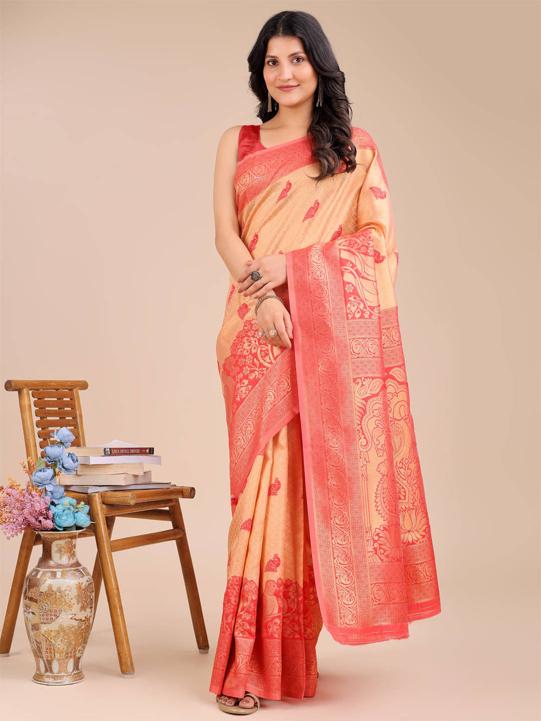     			Panbai sarees Silk Solid Regular Saree Without Blouse Piece ( Red )