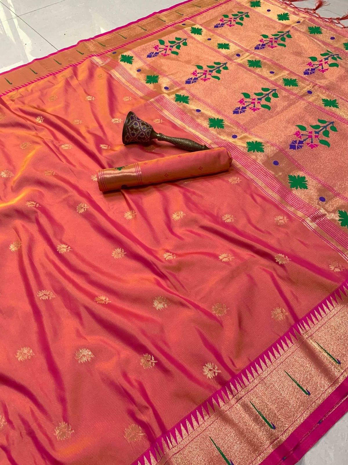     			Panbai sarees Silk Solid Regular Saree Without Blouse Piece ( Peach )