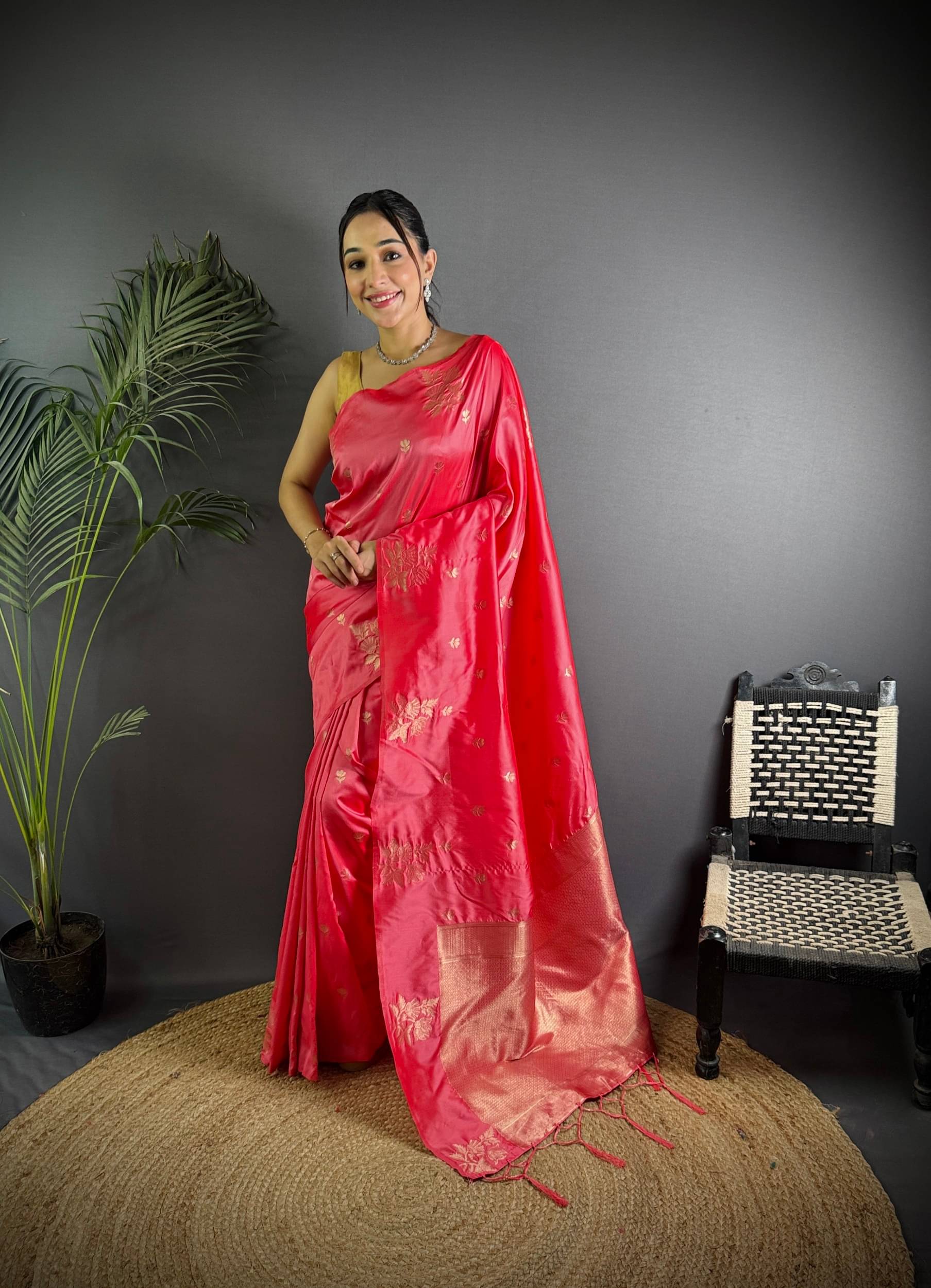     			Panbai sarees Silk Solid Regular Saree Without Blouse Piece ( Peach )