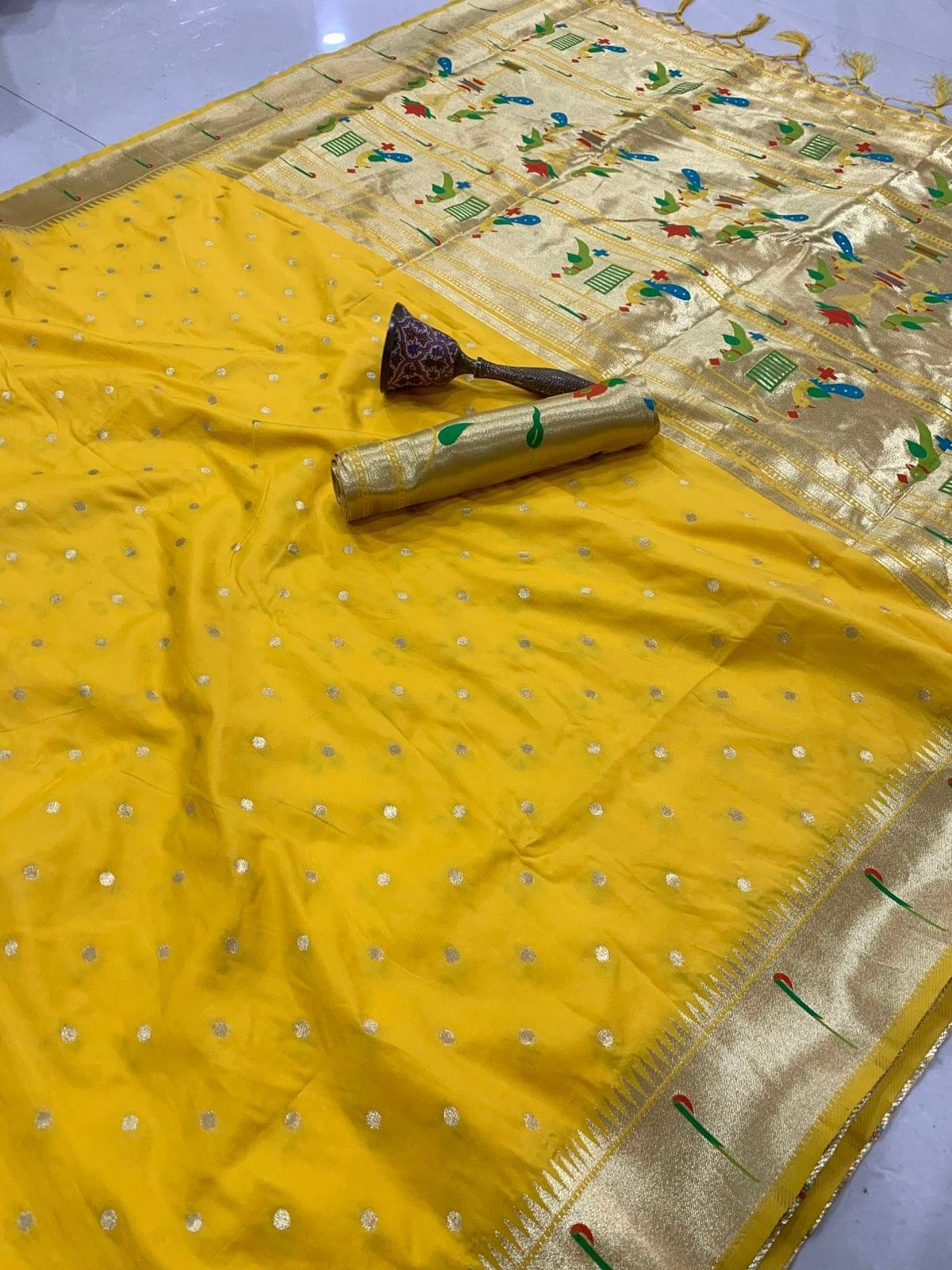     			Panbai sarees Silk Solid Regular Saree Without Blouse Piece ( Yellow )