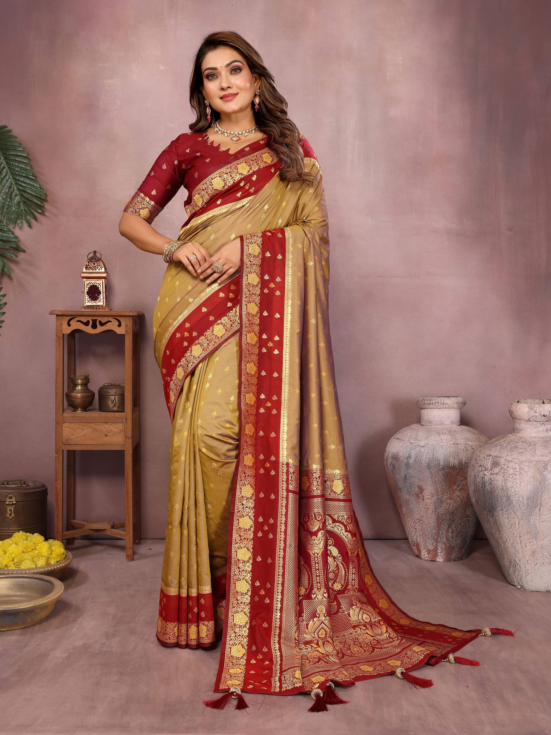     			Panbai sarees Silk Solid Regular Saree Without Blouse Piece ( Beige )
